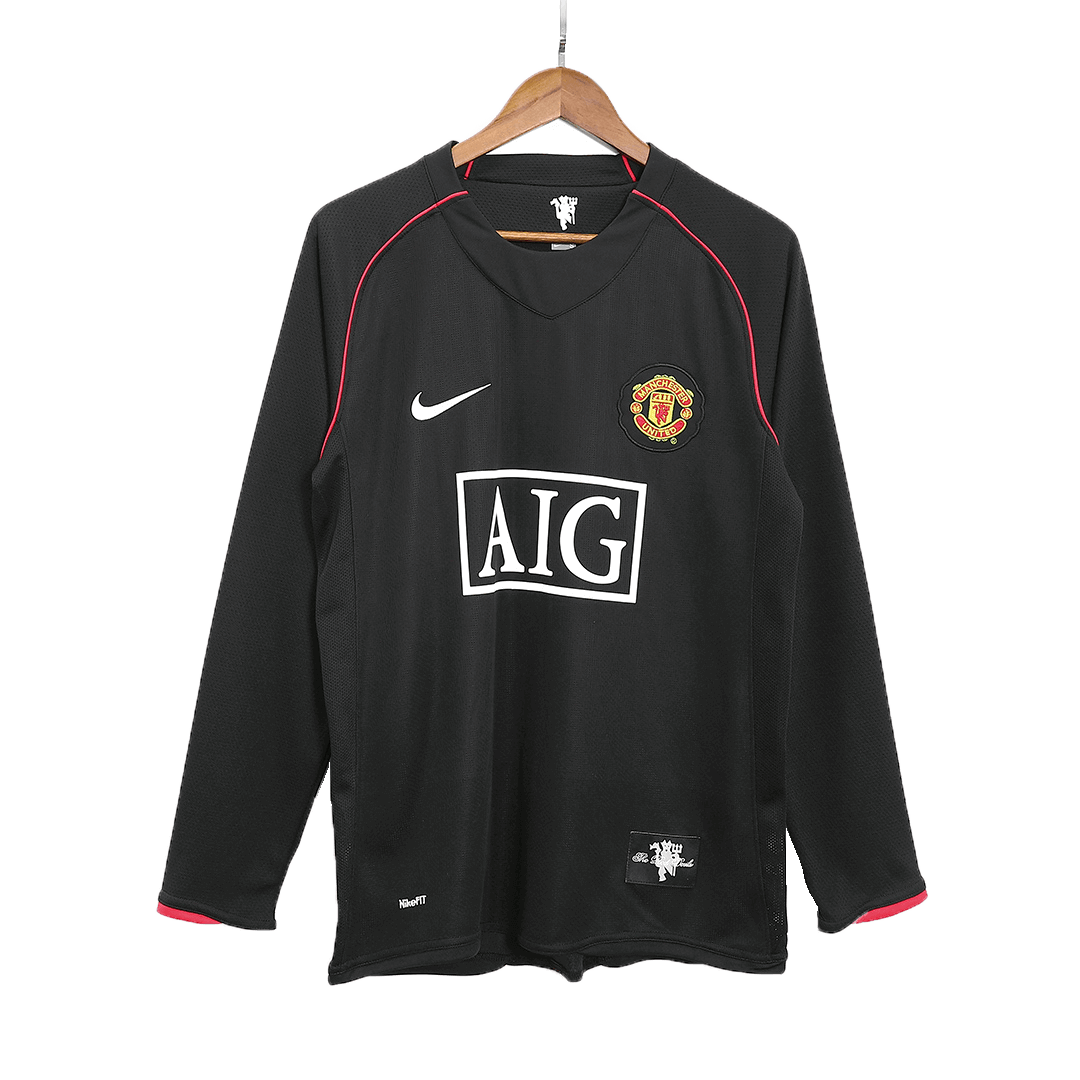 Retro SCHOLES #18 Manchester United Mens Away Long Sleeve Soccer Jersey 2007/08 Black