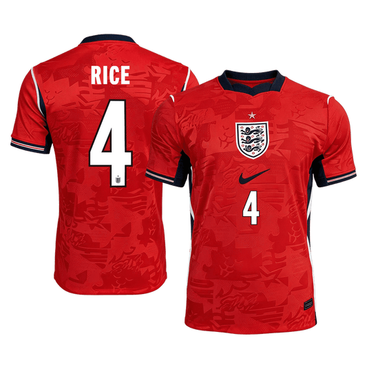 RICE #4 England Mens Away Soccer Jersey World Cup 2026 Red