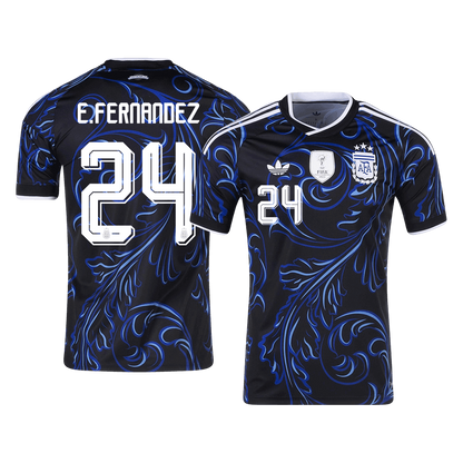E. FERNANDEZ #24 Argentina Mens Away Soccer Jersey World Cup 2026 Black