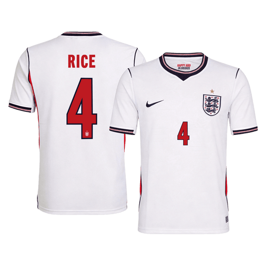 RICE #4 England Mens Home Soccer Jersey World Cup 2026 White