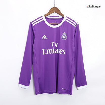 Retro SERGIO RAMOS #4 Real Madrid Mens Away Long Sleeve Soccer Jersey 2016/17 Purple