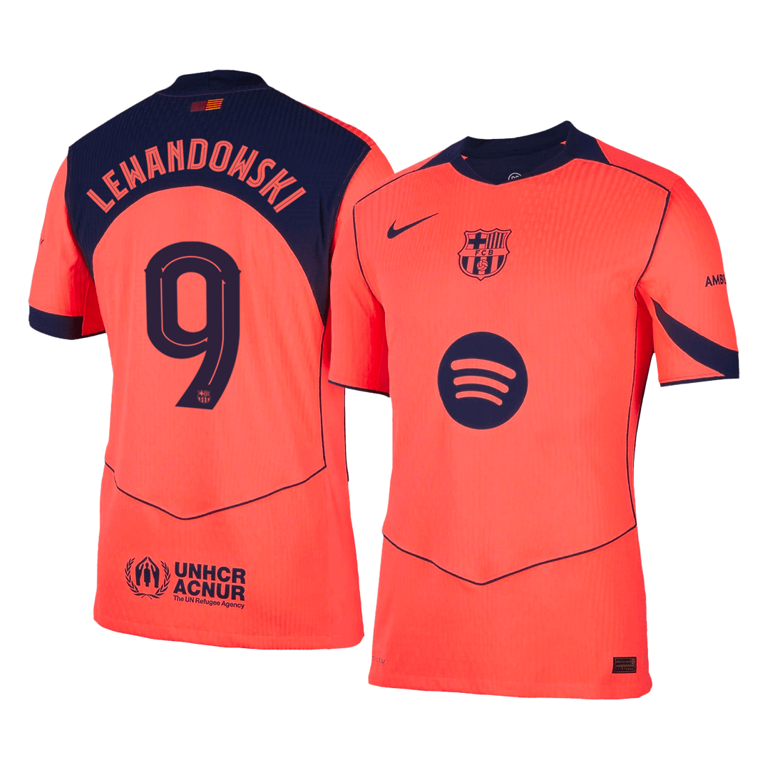 LEWANDOWSKI #9 Barcelona Mens Third Away Soccer Jersey UCL 2025/26 Orange - Player Version