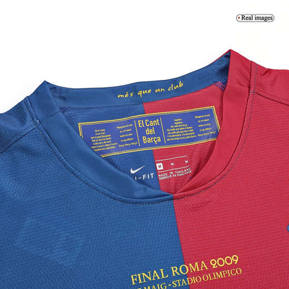 Retro ETO'O #9 Barcelona Mens Home Long Sleeve Soccer Jersey UCL Final UCL 2008/09 Red&Blue