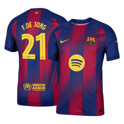F.DE JONG #21 Barcelona Mens Home Soccer Jersey UCL 2025/26 Red&Blue - Player Version