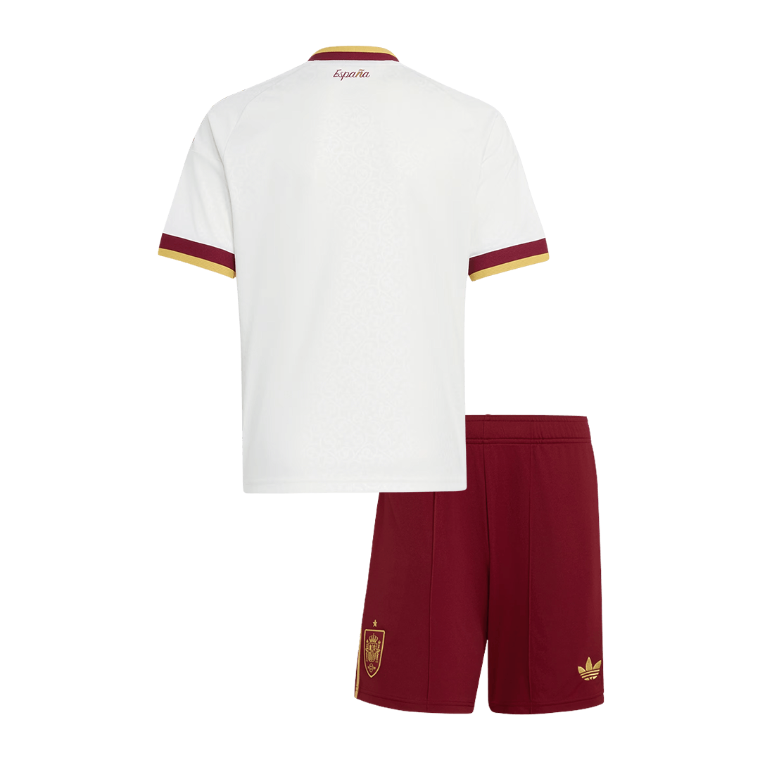 Kids Spain Champion Edition Away Soccer Jersey Kit (Jersey+Shorts) World Cup 2026 White