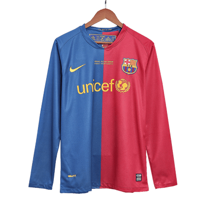 Retro Barcelona Mens Home Long Sleeve Soccer Jersey UCL Final UCL 2008/09