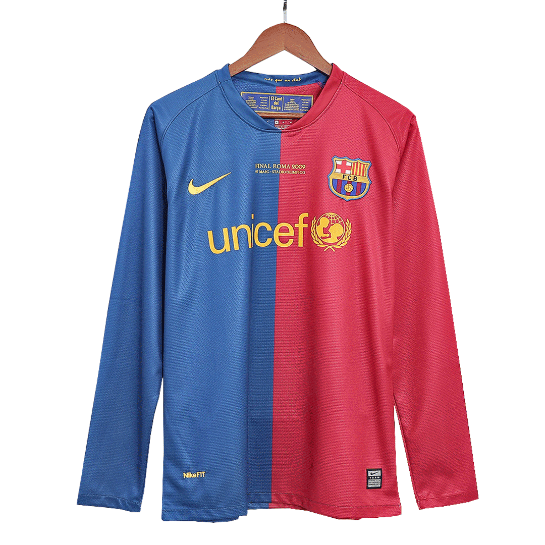 Retro XAVI #6 Barcelona Mens Home Long Sleeve Soccer Jersey UCL Final UCL 2008/09 Red&Blue