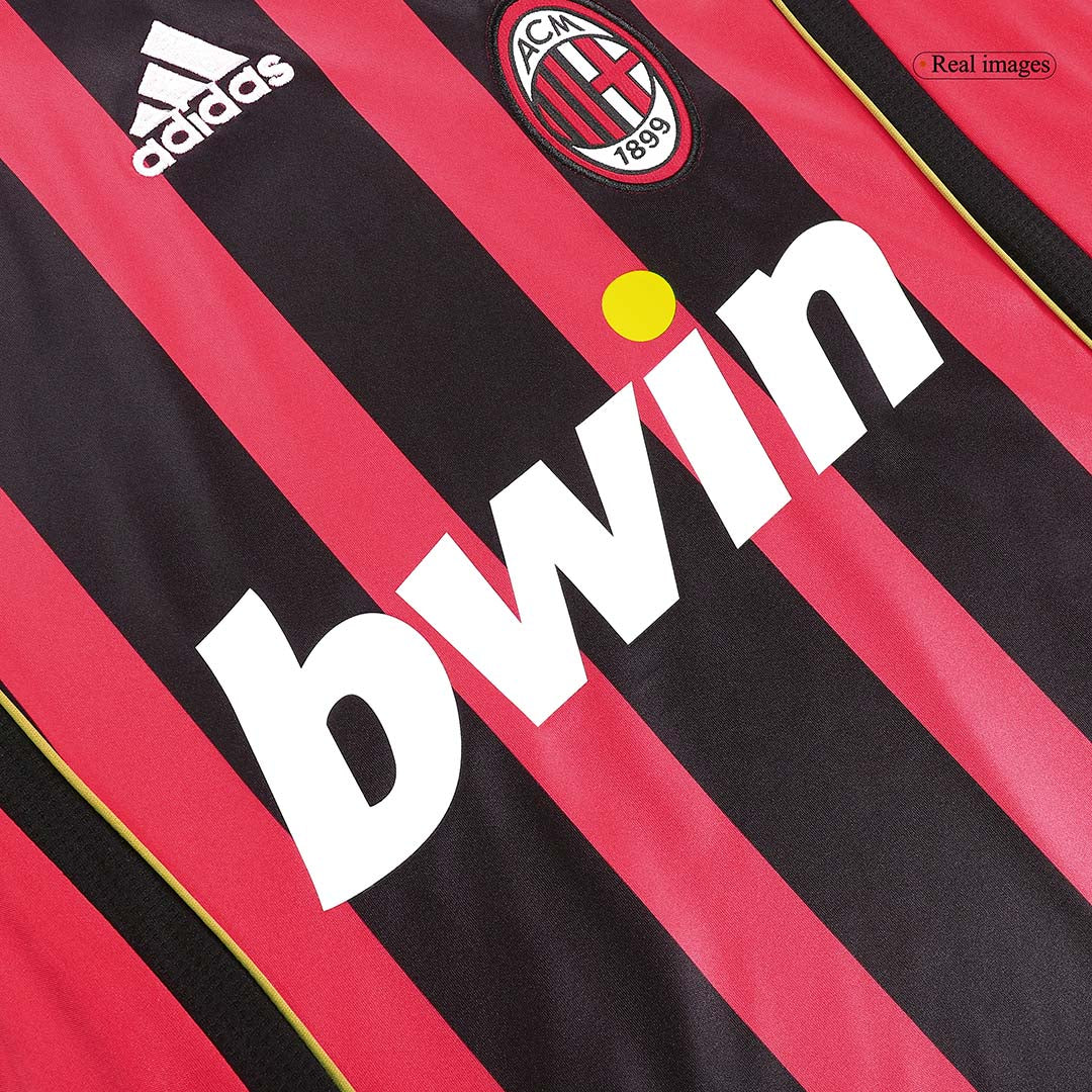 Retro AC Milan Mens Home Long Sleeve Soccer Jersey 2006/07 Red&Black