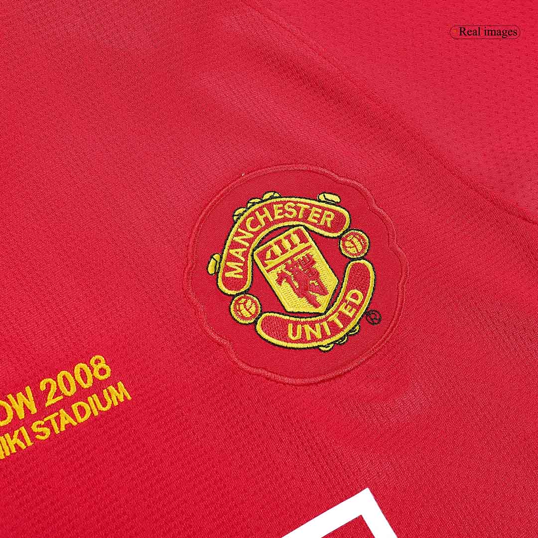 Retro SCHOLES #18 Manchester United Mens Home Long Sleeve Soccer Jersey UCL Final UCL 2007/08 Red