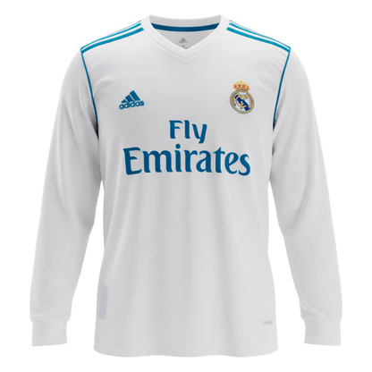 Retro SERGIO RAMOS #4 Real Madrid Mens Home Long Sleeve Soccer Jersey 2017/18 White