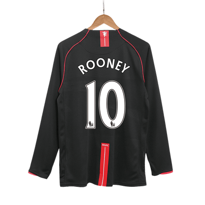 Retro ROONEY #10 Manchester United Mens Away Long Sleeve Soccer Jersey 2007/08 Black