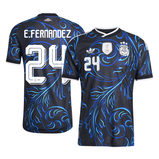 E. FERNANDEZ #24 Argentina Mens Away Soccer Jersey World Cup 2026 Black - Player Version