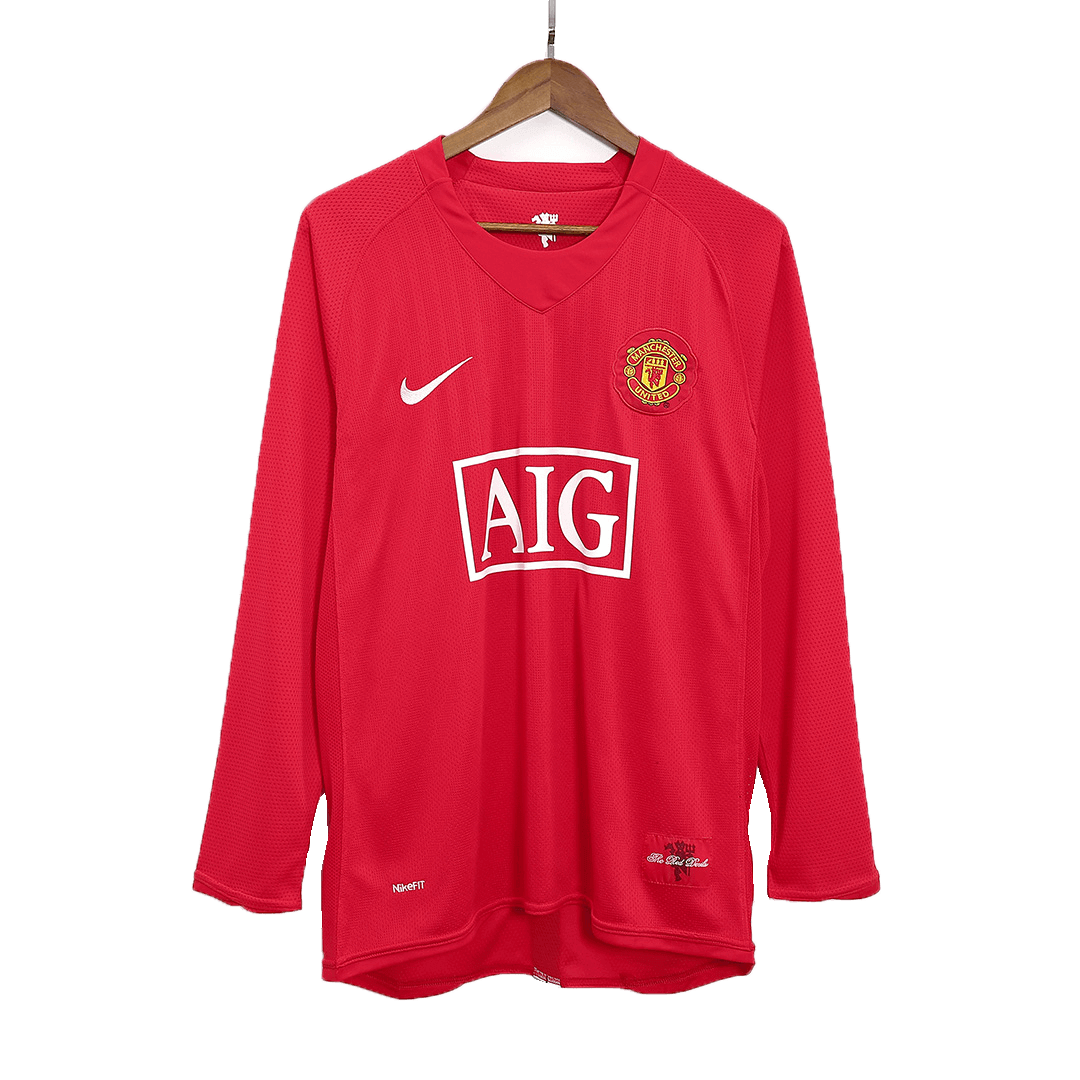 Retro Manchester United Mens Home Long Sleeve Soccer Jersey 2007/08