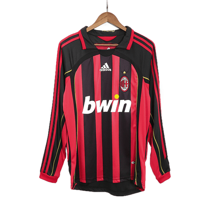 Retro AC Milan Mens Home Long Sleeve Soccer Jersey 2006/07 Red&Black