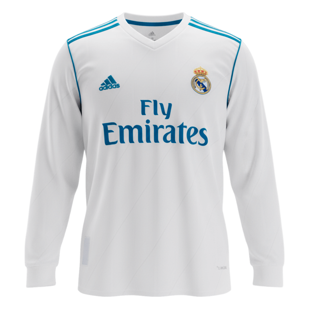Retro BENZEMA #9 Real Madrid Mens Home Long Sleeve Soccer Jersey 2017/18 White