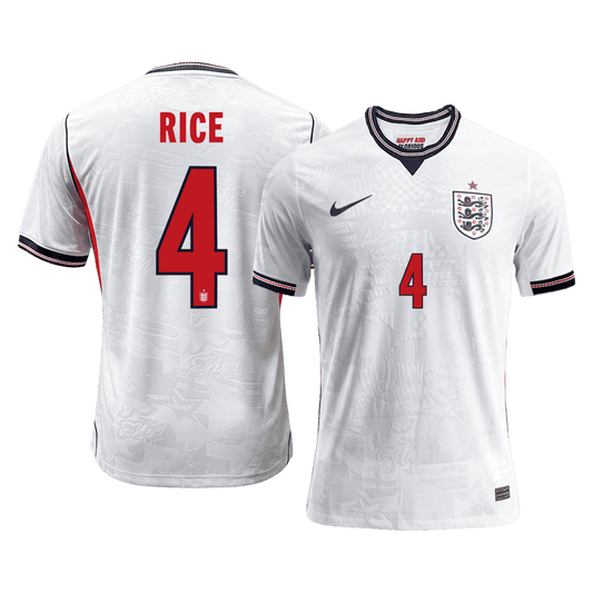 RICE #4 England Mens Home Soccer Jersey World Cup 2026 White - Player Version