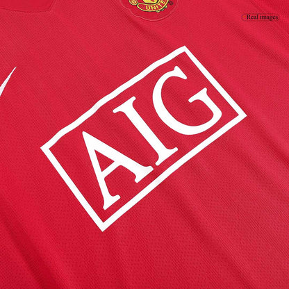 Retro SCHOLES #18 Manchester United Mens Home Long Sleeve Soccer Jersey 2007/08 Red