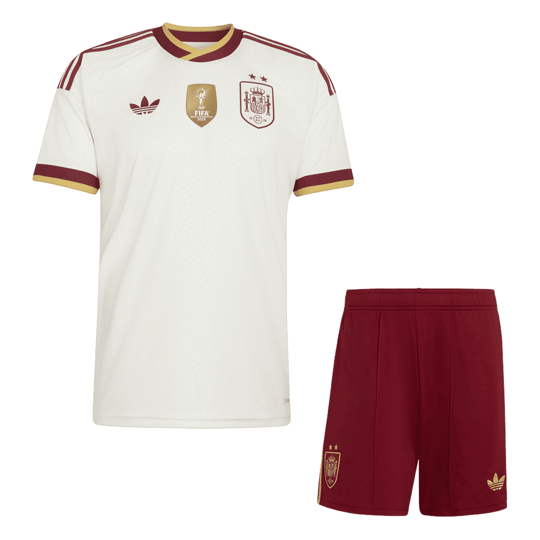 Kids Spain Champion Edition Away Soccer Jersey Kit (Jersey+Shorts) World Cup 2026 White