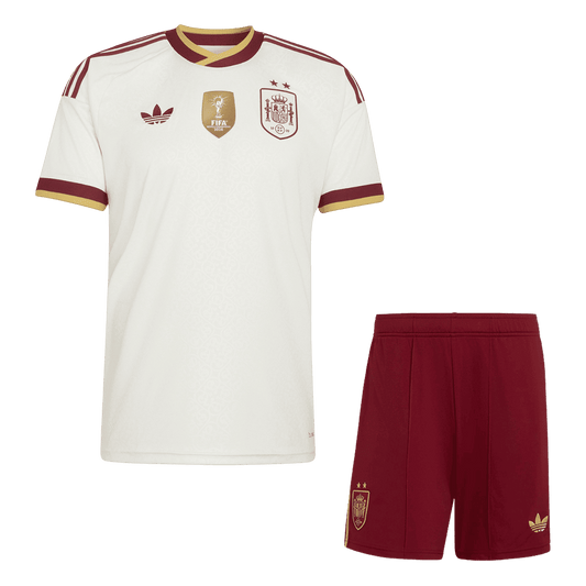 Kids Spain Champion Edition Away Soccer Jersey Kit (Jersey+Shorts) World Cup 2026 White