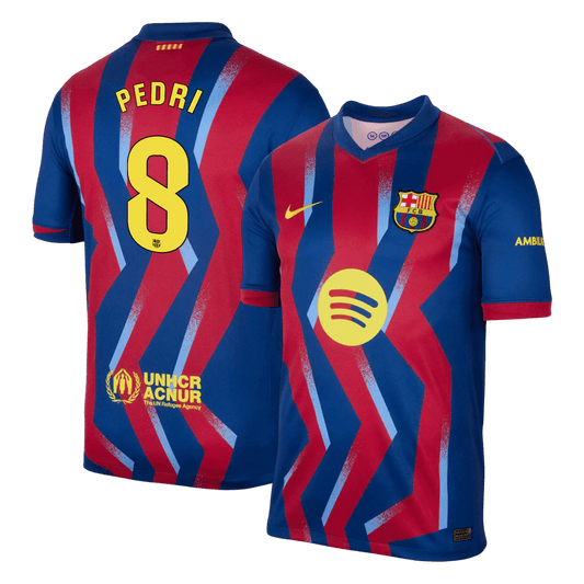PEDRI #8 Barcelona Mens Fourth Away Soccer Jersey 2025/26 Red&Blue