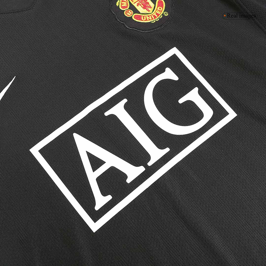 Retro SCHOLES #18 Manchester United Mens Away Long Sleeve Soccer Jersey 2007/08 Black