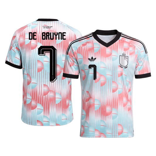 DE BRUYNE #7 Belgium Mens Away Soccer Jersey World Cup 2026 Blue&Pink