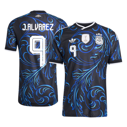 J. ALVAREZ #9 Argentina Mens Away Soccer Jersey World Cup 2026 Black - Player Version