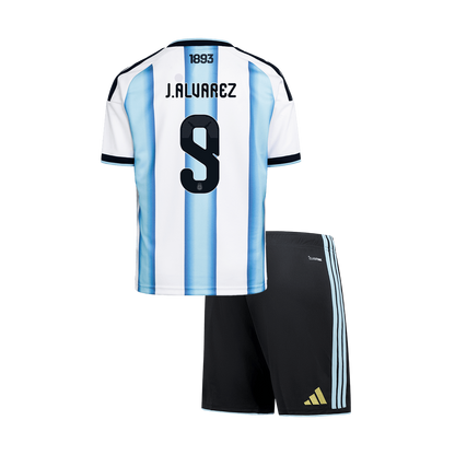 J. ALVAREZ #9 Argentina Kids Home Soccer Kit World Cup 2026 Blue&White [PREMIUM]