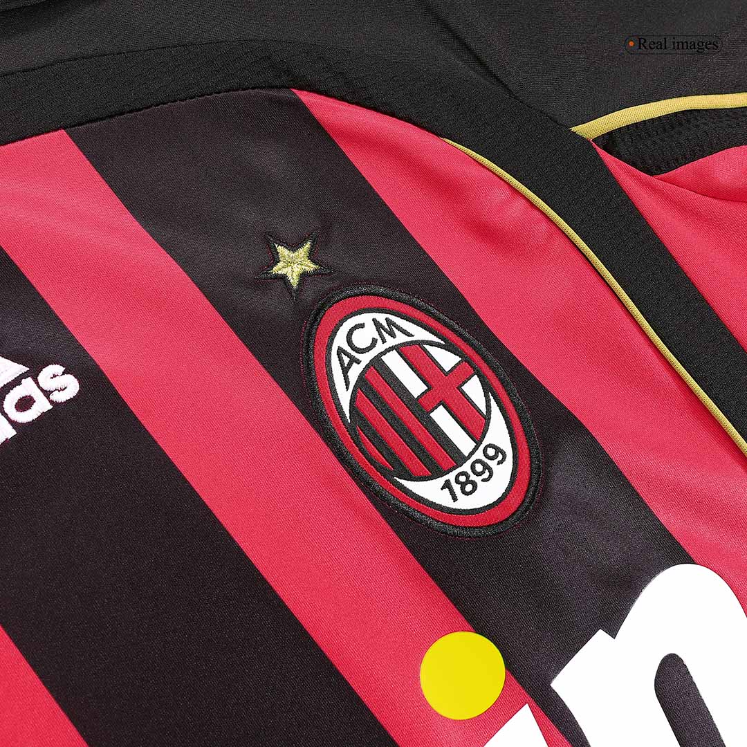 Retro AC Milan Mens Home Long Sleeve Soccer Jersey 2006/07 Red&Black