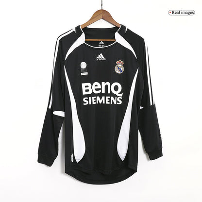 Retro BECKHAM #23 Real Madrid Mens Away Long Sleeve Soccer Jersey 2006/07 Black